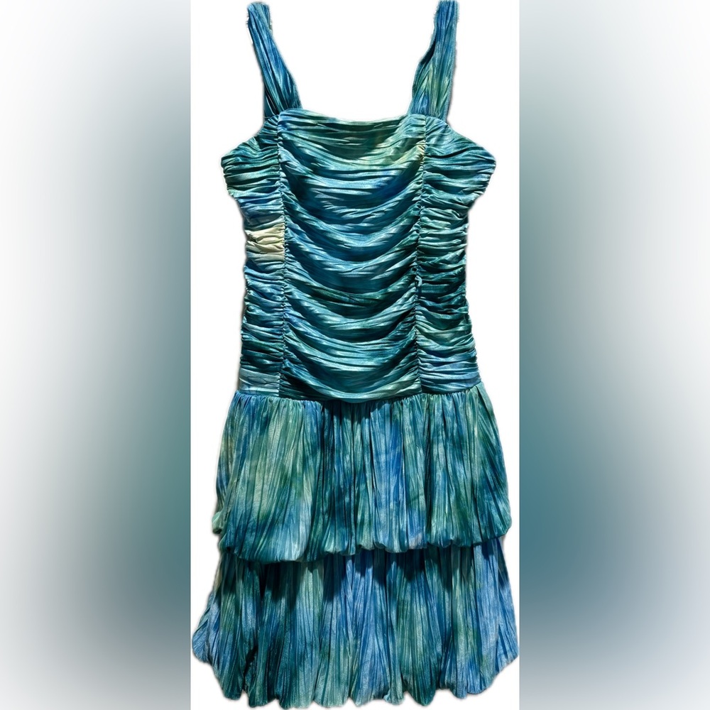 My Michelle Girls Watercolor Aqua Ruffle Skirt Dress 8